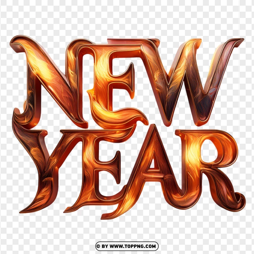 New Year Flaming Text Typography Design PNG Transparent Background