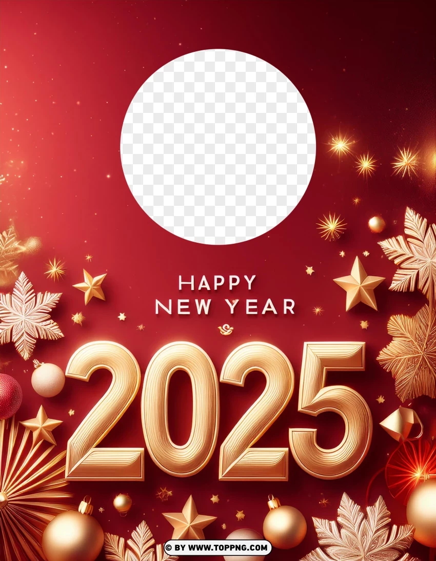 New Year Photo Frame 2025 Greeting And Wishes Cards With Gold Ornaments PNG Transparent Background