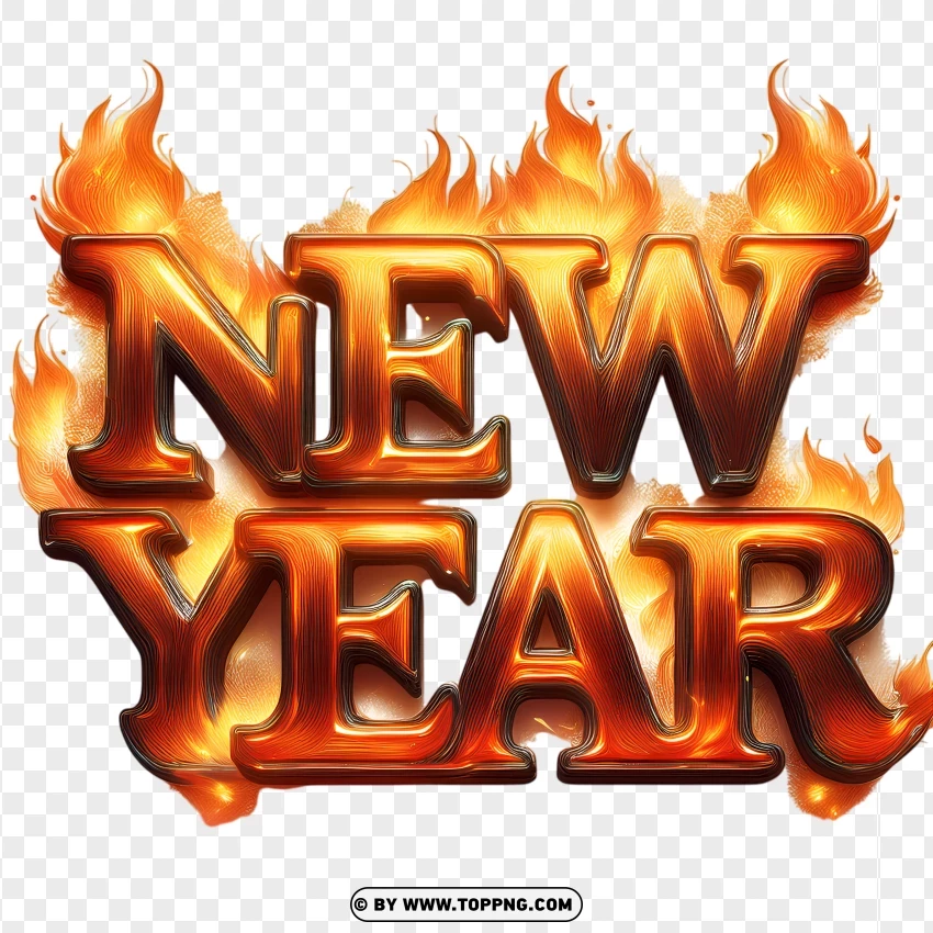 New Year Text In Fiery Flame Style PNG Transparent Background