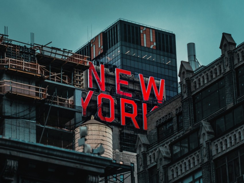 new york, sign, building, inscription