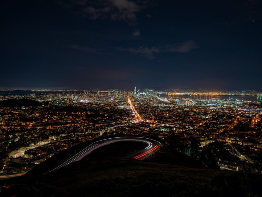 night city, aerial view, city lights, overview, night, san francisco, usa
