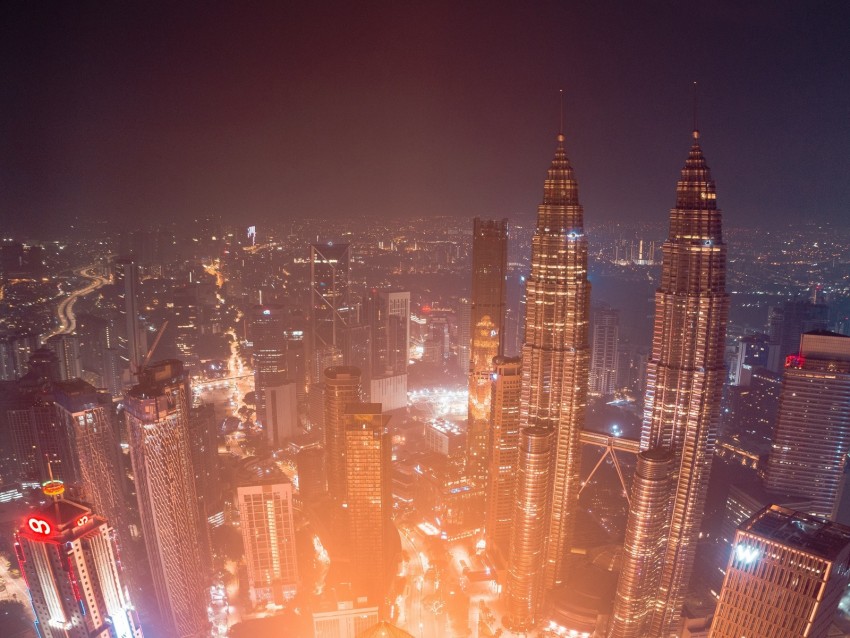 night city, aerial view, city lights, skyscrapers, architecture, kuala lumpur, malaysia