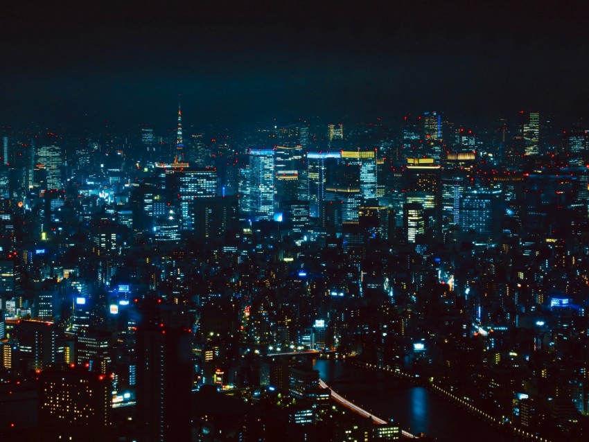 night city, aerial view, tokyo, city lights, metropolis