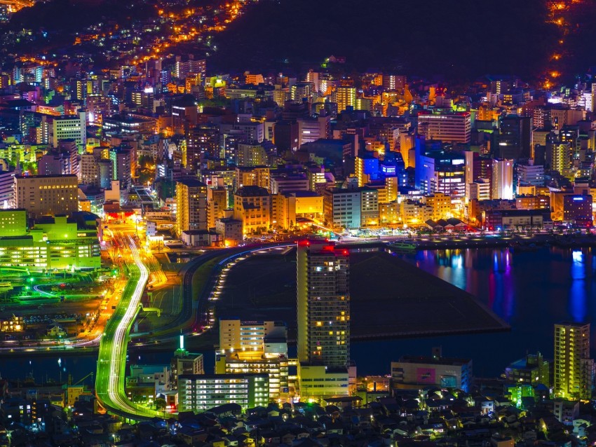 night city, city lights, aerial view, japan