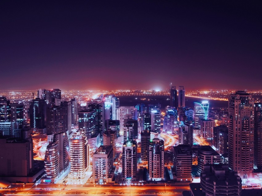 Night City, City Lights, Aerial View, Metropolis, Dubai, United Arab Emirates Png - Free PNG Images