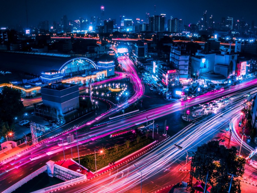 night city, city lights, architecture, bangkok, thailand