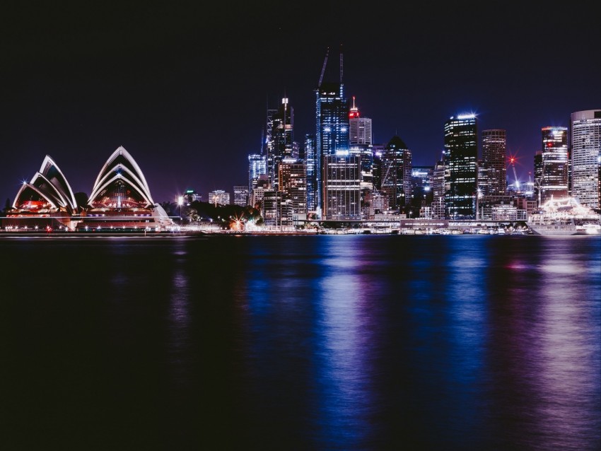 night city, city lights, architecture, sydney, australia