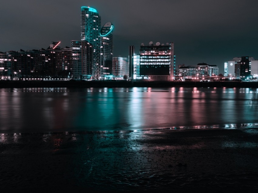 night city, city lights, coast, panorama, river, london, uk