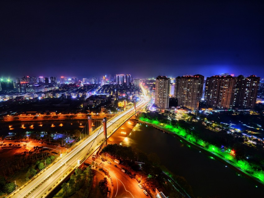 night city, city lights, lighting, aerial view