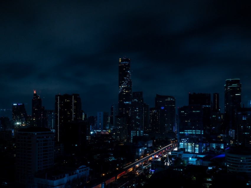 night city, city lights, lighting, darkness, thailand
