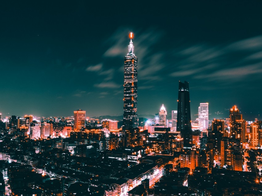 night city, city lights, skyscrapers, top view, taiwan