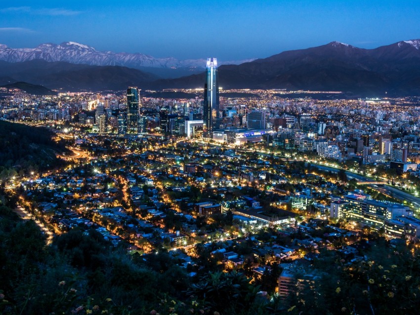 night city, lights, cities, mountains, chile