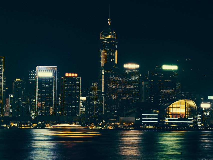 night city, panorama, city lights, hong kong, long exposure
