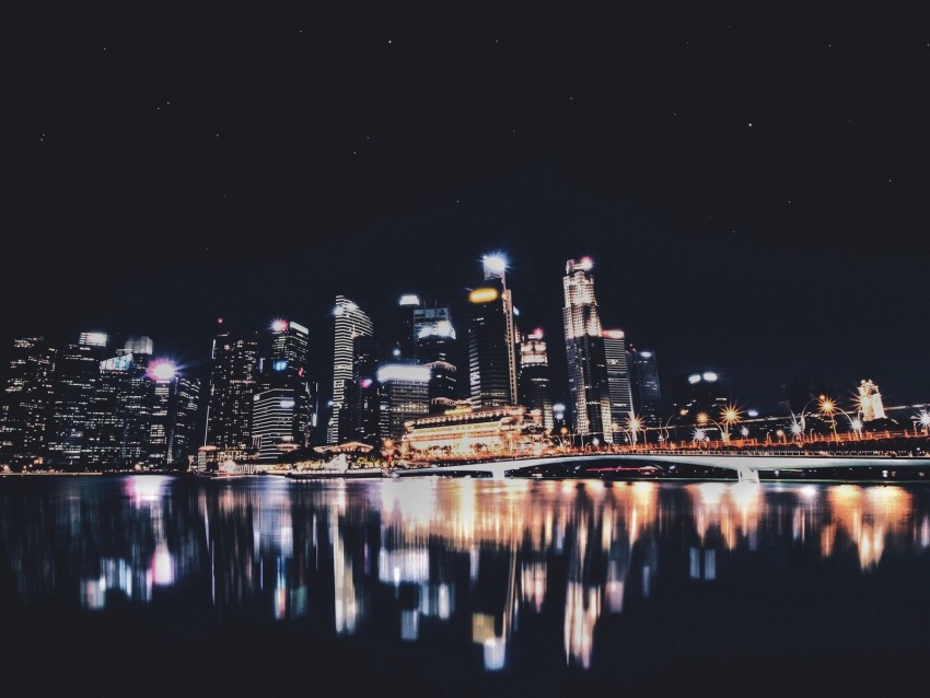 night city, panorama, city lights, singapore