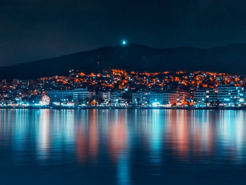 Night City Panorama Coast Night Reflection Png - Free PNG Images