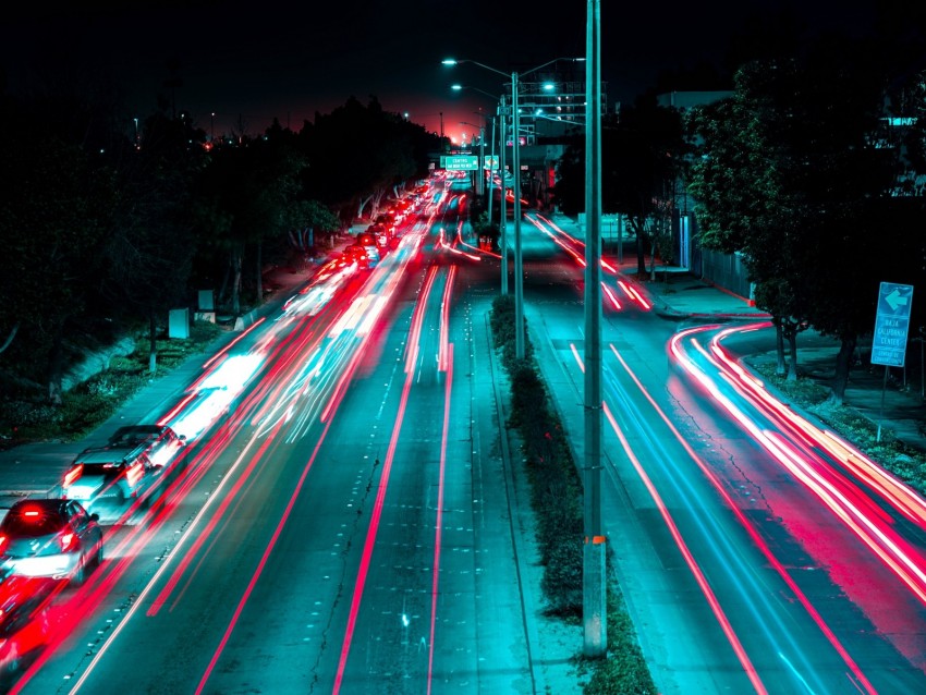 night city, road, long exposure, night, traffic