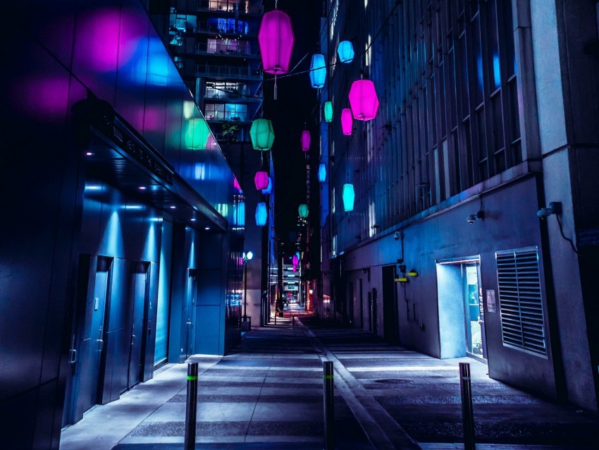 night city, street, city lights, architecture