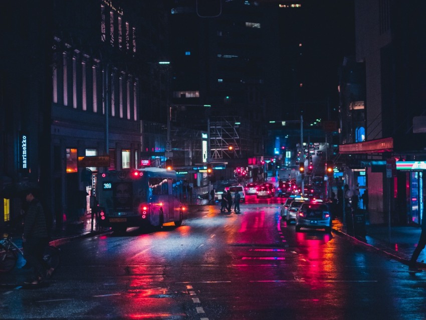 night city, street, lighting, traffic, sydney, australia