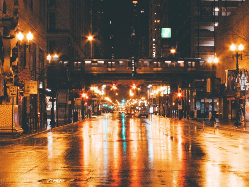 night city, street, traffic, lighting