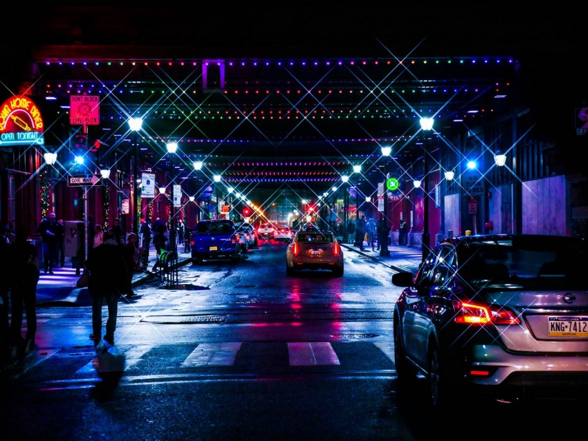 night city, street, traffic, lights, illumination