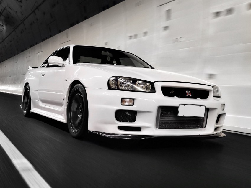 nissan gt-r, nissan, movement, white, side view