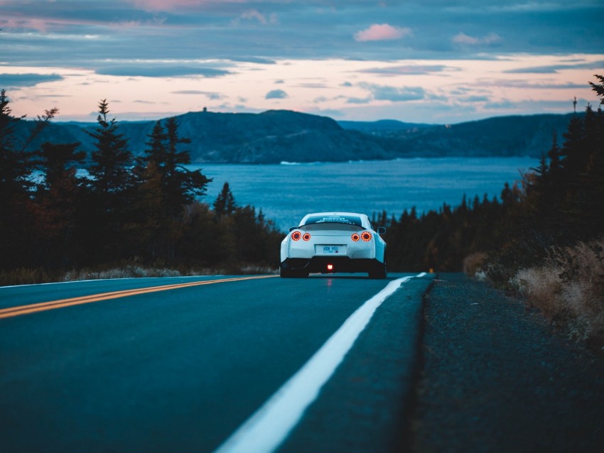 nissan gt-r, nissan, rear view, road, movement