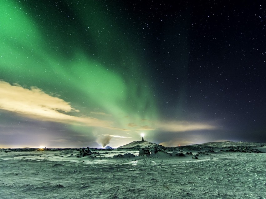 northern lights, aurora, snow, winter, sky, starry sky, natural phenomenon
