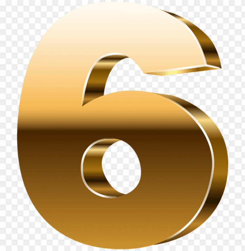 number six 3d gold clipart png photo - 51797