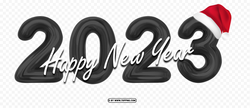 Numbers 2023 Happy New Year 3d Black With Santa Hat Png