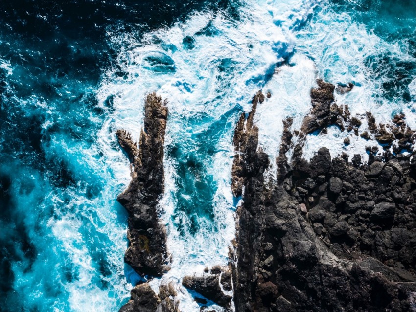 Ocean Aerial View Rocks Surf Foam Waves Water Png - Free PNG Images