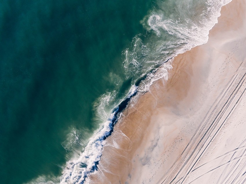 ocean, aerial view, surf, sand, foam, water, beach