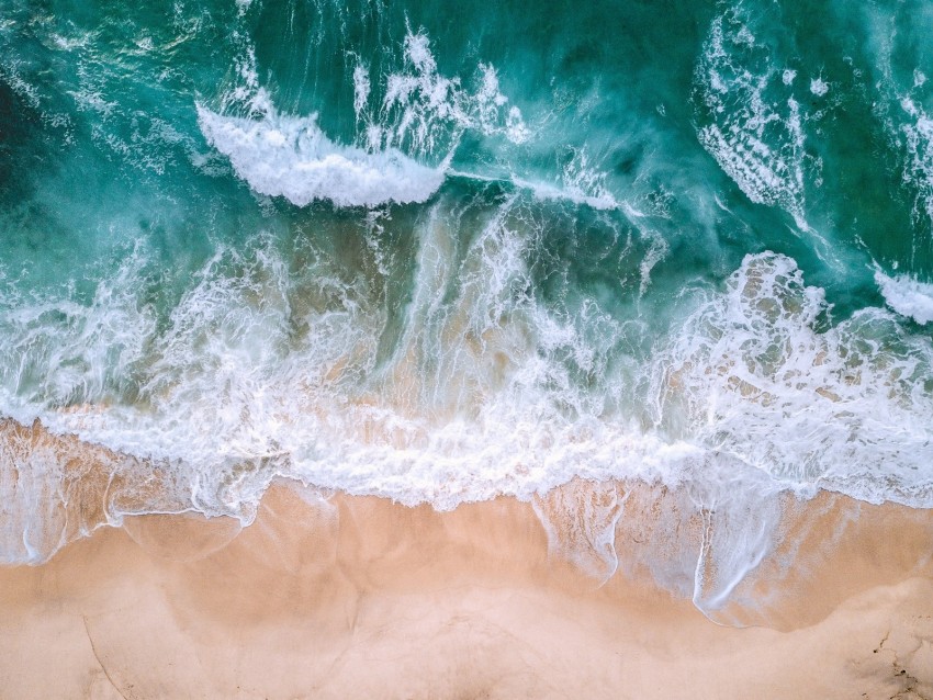 ocean, aerial view, surf, waves, foam, sand