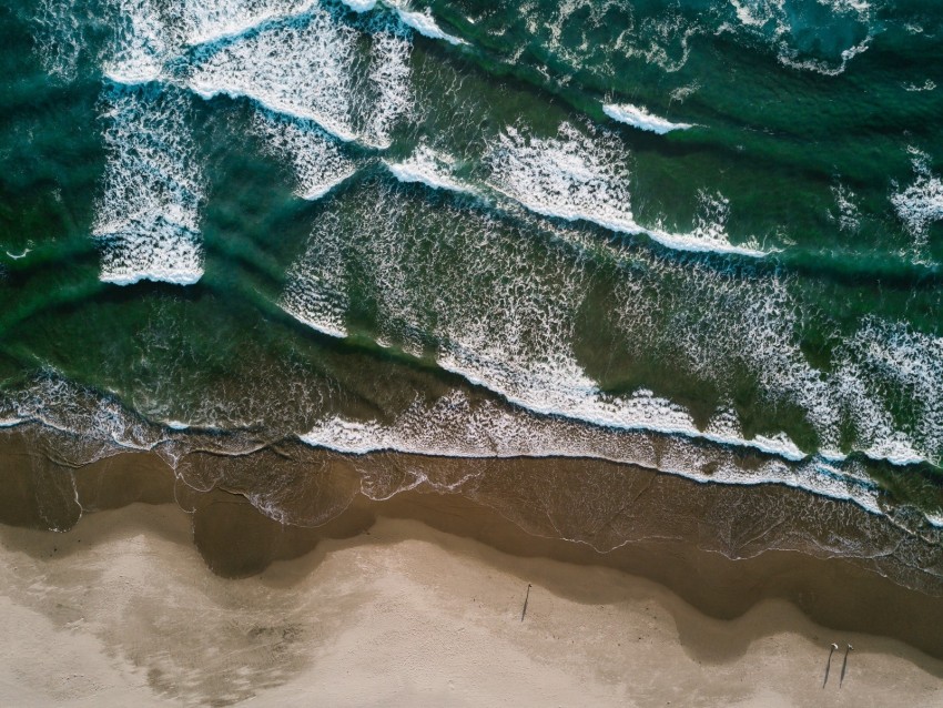 ocean, aerial view, surf, waves, shore, sand, foam