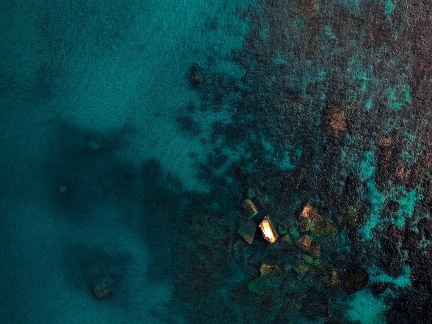 ocean, aerial view, water, ripples, stones