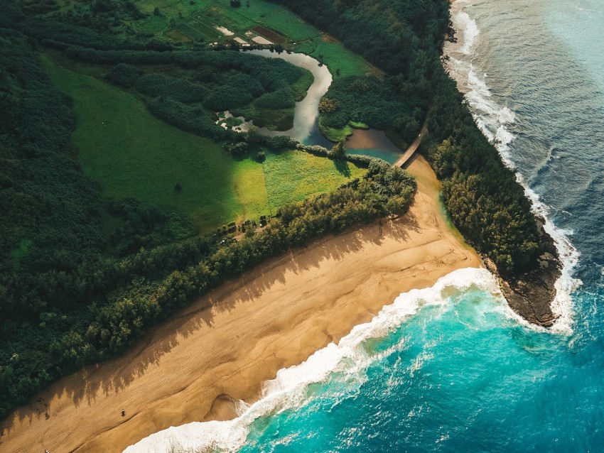 ocean, beach, aerial view, kauai, hawaii