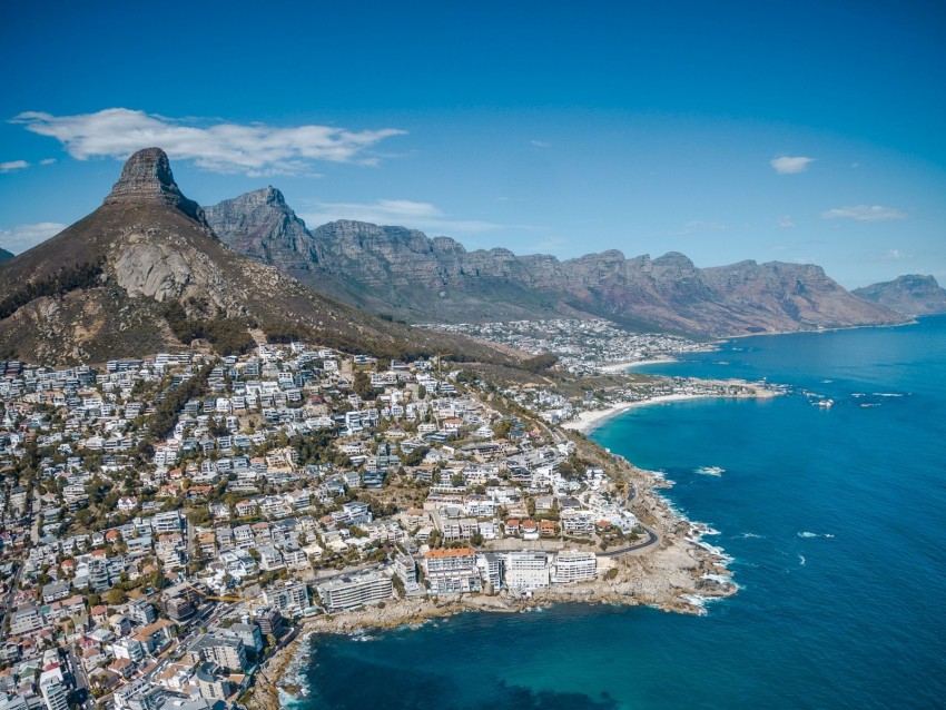 ocean, city, coast, aerial view, rocks, south africa