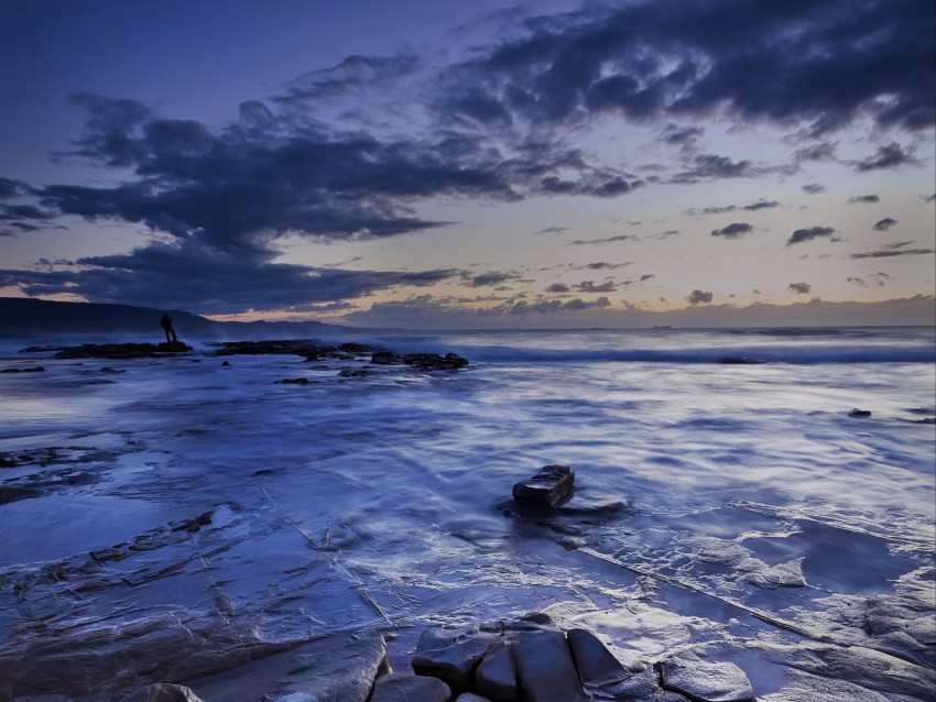 ocean, coast, stone, ebb, evening, landscape