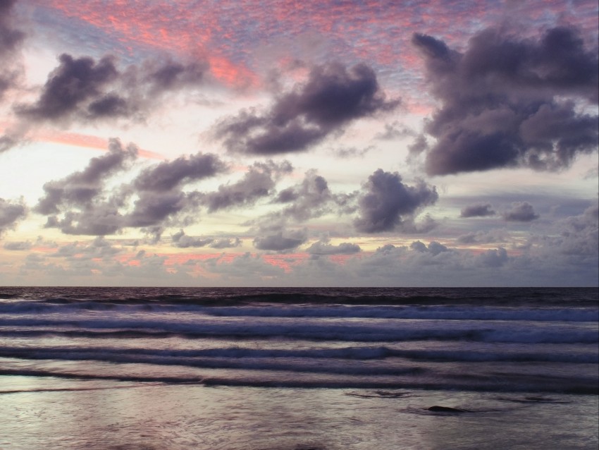 Ocean Sunset Coast Clouds Shore Beautiful Landscape