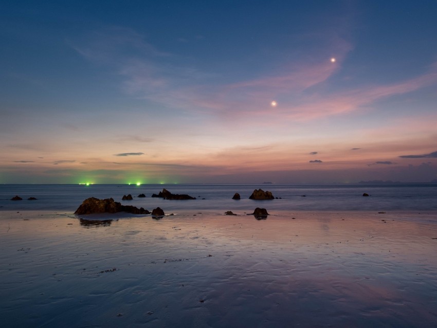 ocean, sunset, coast, horizon, thailand