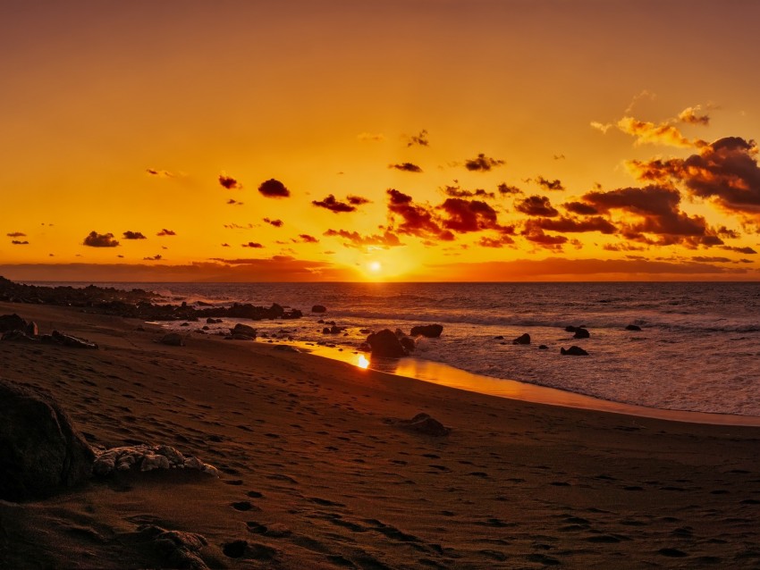 ocean, sunset, shore, beach, sand, horizon, canary islands, spain background@toppng.com
