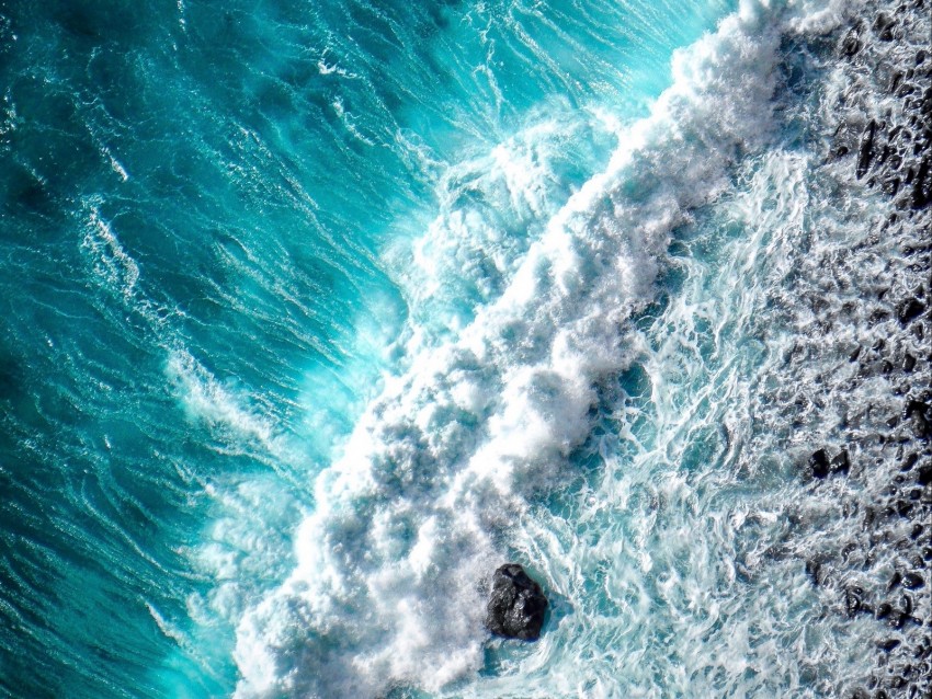 ocean, wave, foam, surf, aerial view, water