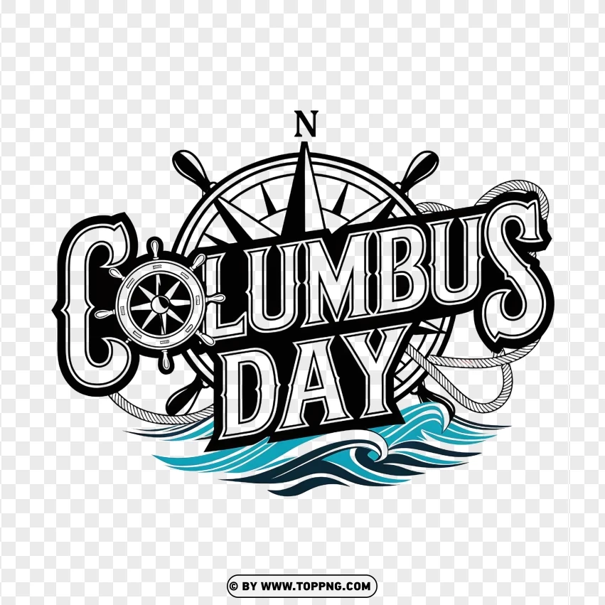 Columbus Day Logo with Compass and Ocean Waves png