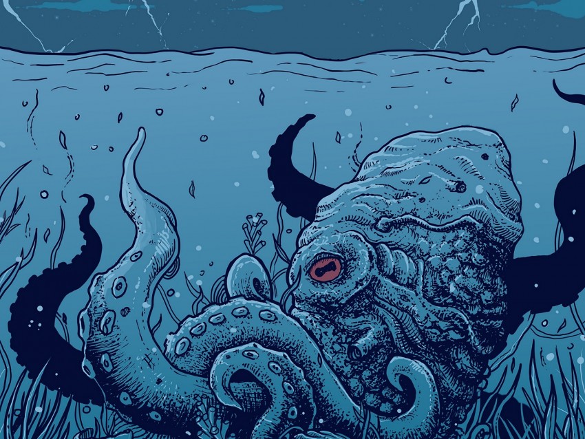 octopus, underwater world, art, tentacles
