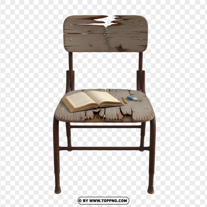 Old Classroom Chair With Broken Stitching And Worn Eraser PNG Transparent Background