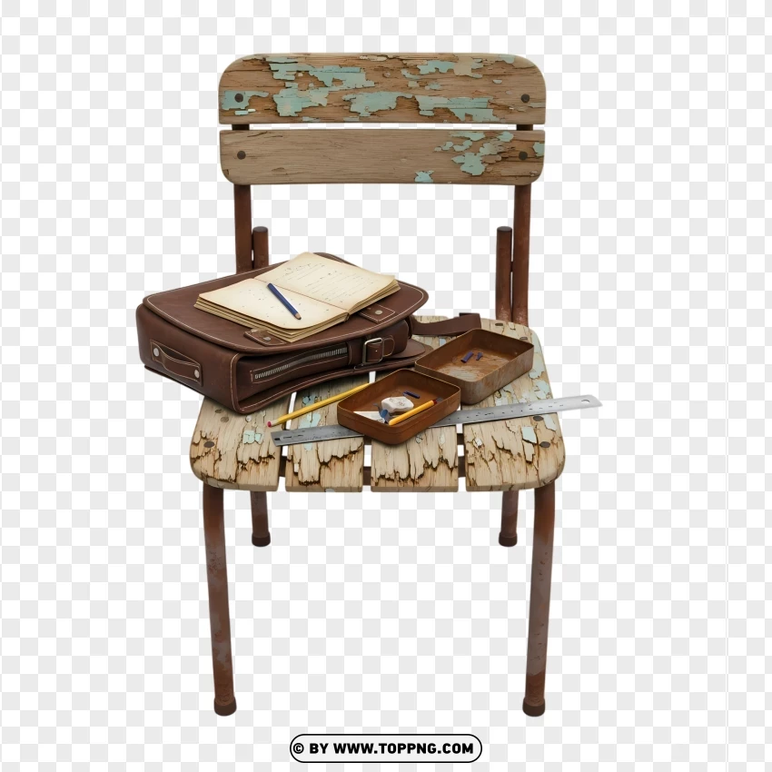 Old Classroom Study Chair With Tools PNG Transparent Background