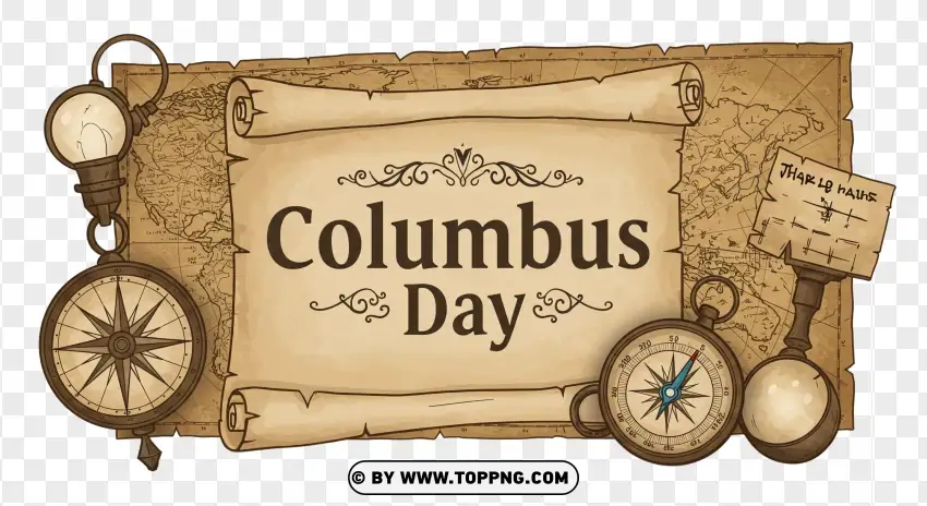 Columbus Day Vintage Map Illustration PNG Transparent Background