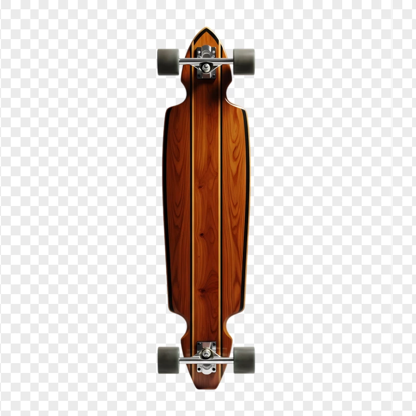 Old School Longboard Cruiser With Brown Wood Finish PNG Transparent Background