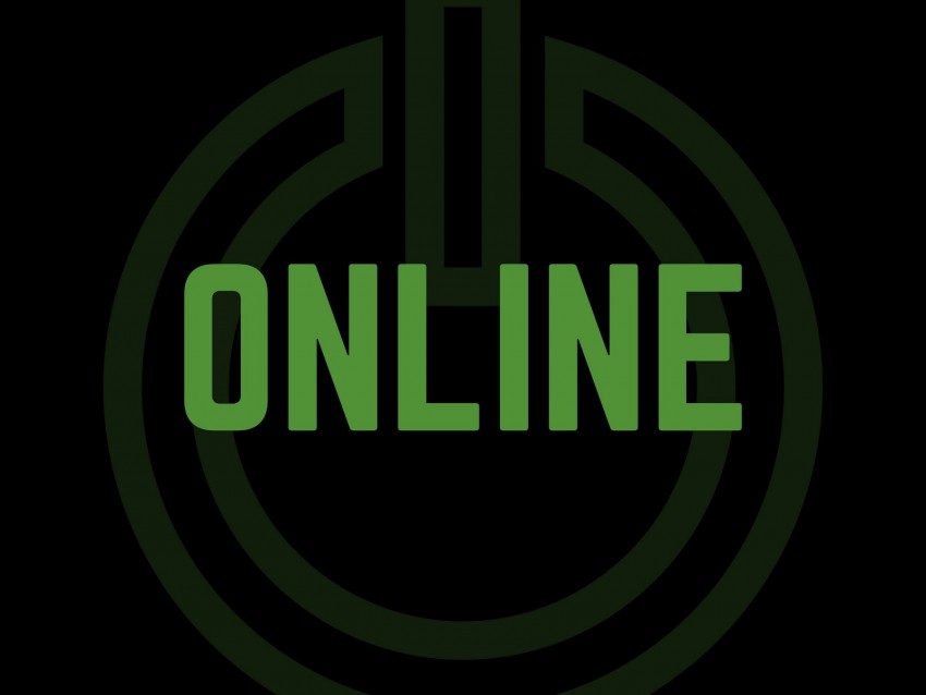 online, inscription, button, power, green