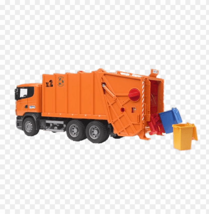 transport, garbage trucks, orange garbage truck and containers, 