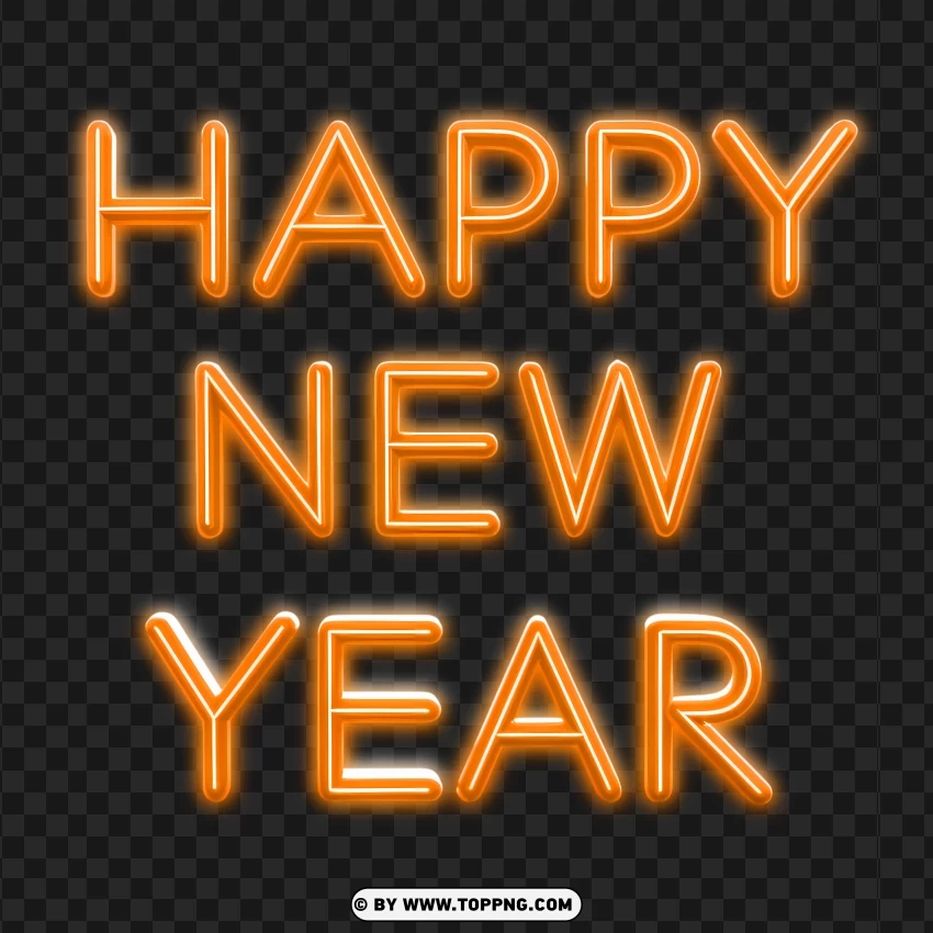 Orange Neon Happy New Year Lettering Design PNG Transparent Background